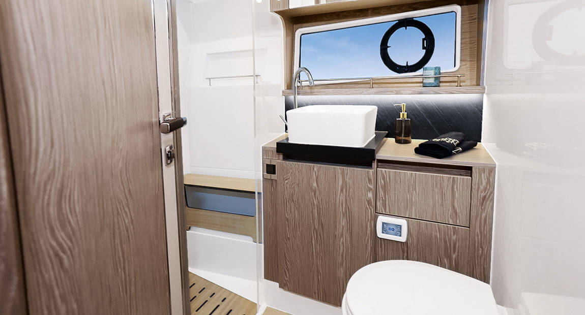 As the yacht owner, your morning begins even better thanks to your own ensuite bathroom.